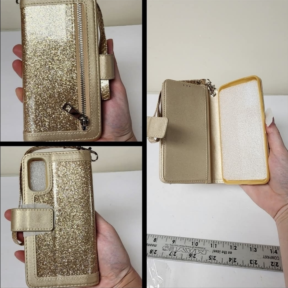 Galaxy S20 Gold Glitter Wallet Phone‎ Case New